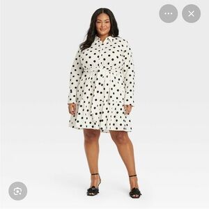 Ava & Viv Black and White Polka Dot Long Sleeve Dress